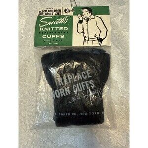 Vtg 1960’s Smiths Older Children/Adult Wool/Cotton Knitted Cuffs Black NOS